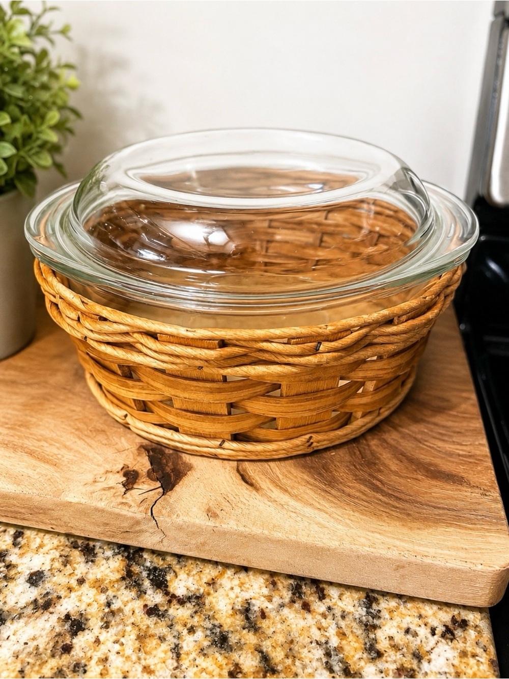 Pyrex Basket and Pyrex Glass Casserole Dish